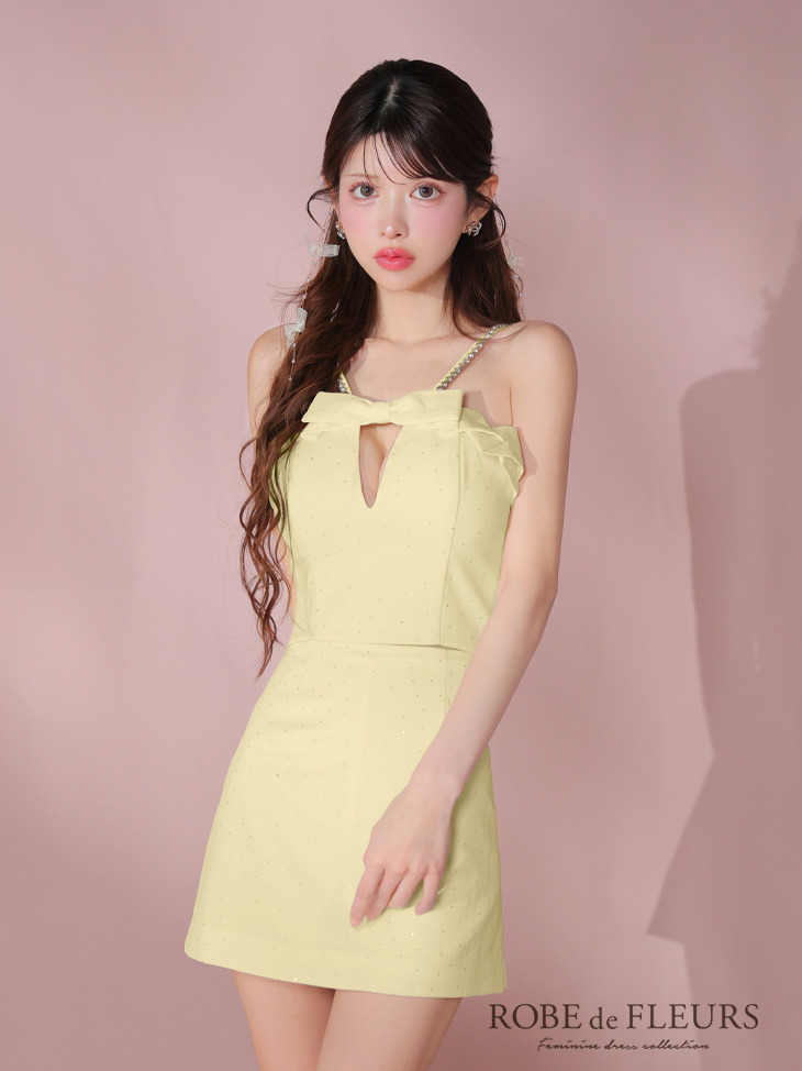 ROBE de FLEURS ローブドフルール 【XSサイズあり】バストリボンキュートセットアップタイトミニキャバドレス fm3453