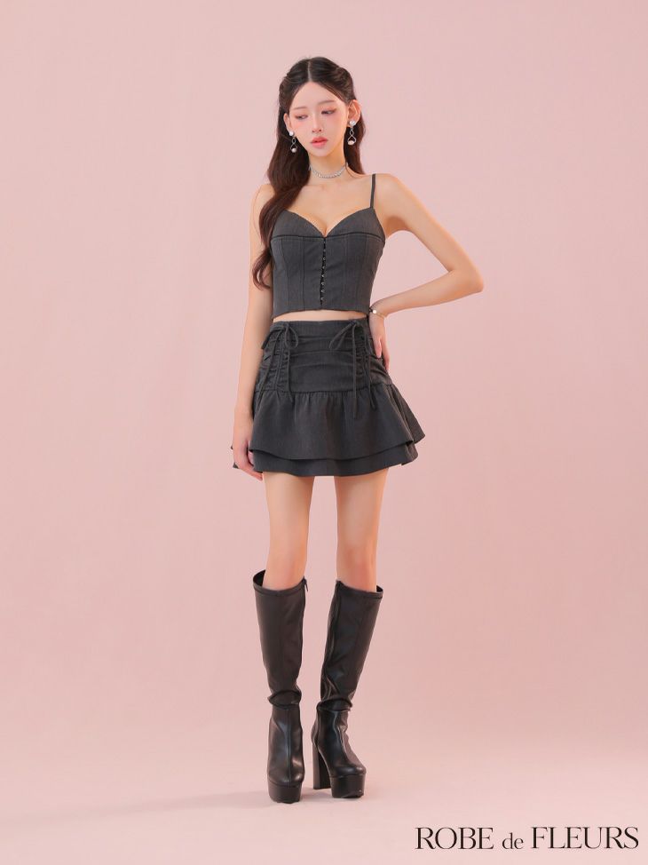 ROBE de FLEURS ローブドフルール 【XSサイズあり】フロントボタンサイドリボンセットアップミニキャバドレス fm4305