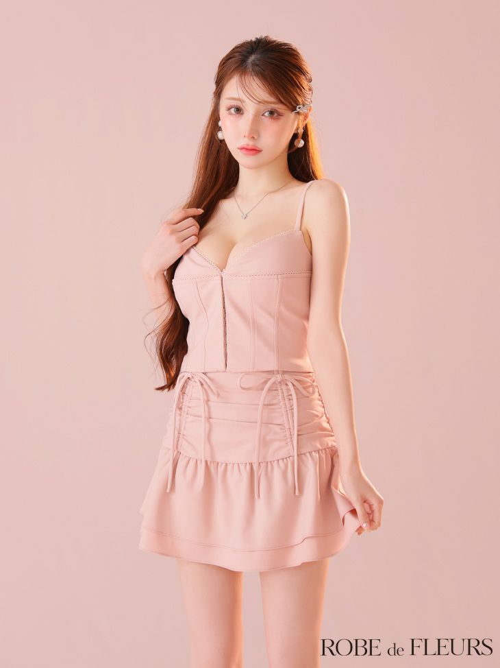 ROBE de FLEURS ローブドフルール 【XSサイズあり】フロントボタンサイドリボンセットアップミニキャバドレス fm4305