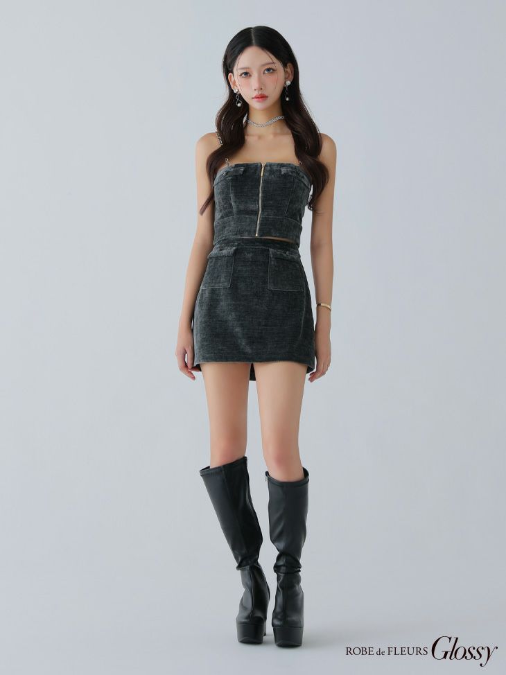 Glossy ローブドフルールグロッシー 【XSサイズあり】コーデュロイバストジップセットアップミニキャバドレス gl4309-c