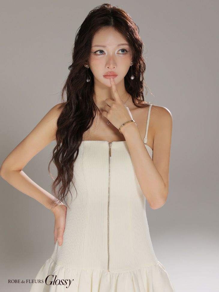 Glossy ローブドフルールグロッシー 【XSサイズあり】センタージップリブバルーンミニキャバドレス gl3385-c