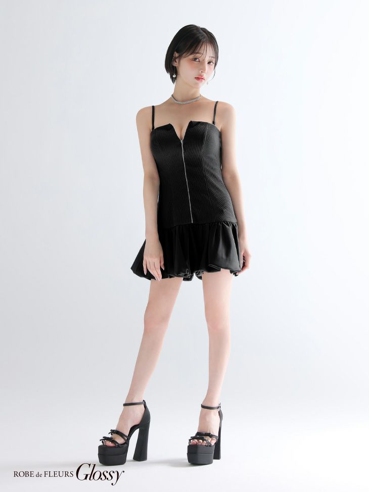 Glossy ローブドフルールグロッシー 【XSサイズあり】センタージップリブバルーンミニキャバドレス gl3385-c