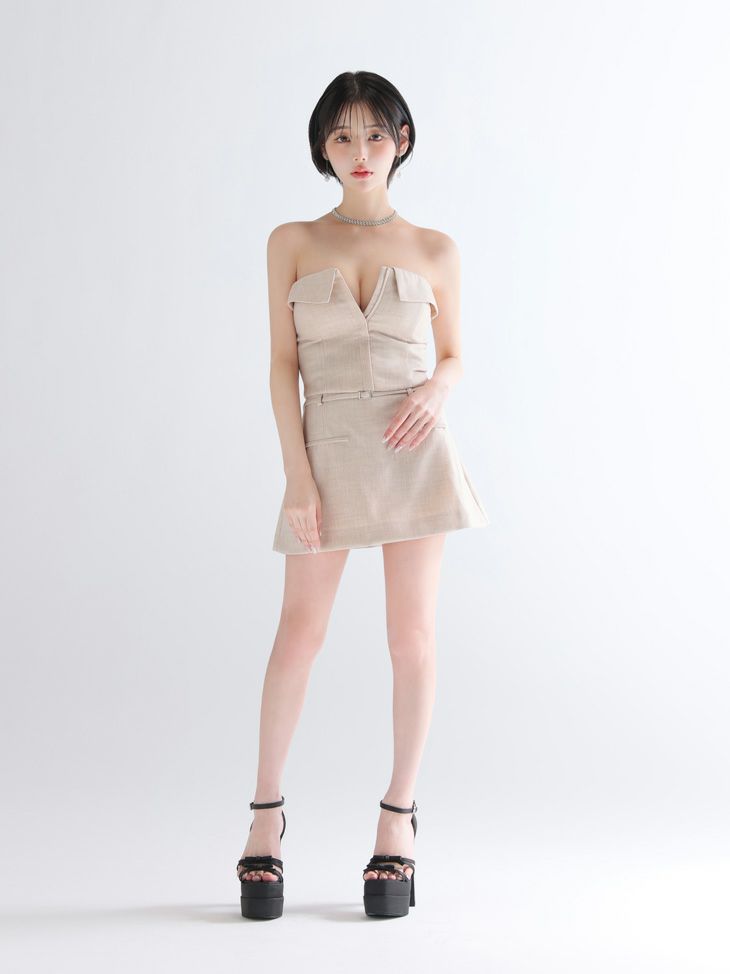 Glossy ローブドフルールグロッシー 【XSサイズあり】ツイルフロントファスナーセットアップミニキャバドレス gl4317-c