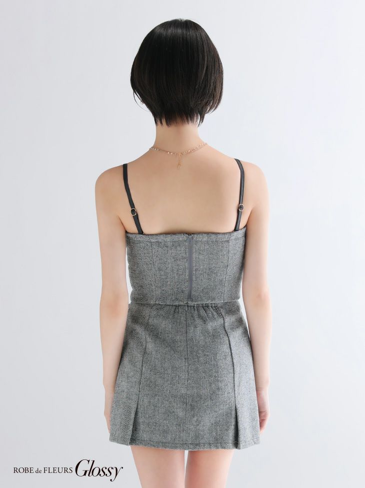 Glossy ローブドフルールグロッシー 【XSサイズあり】ヘリンボーンレザーベルトデザインセットアップミニキャバドレス gl4314-c
