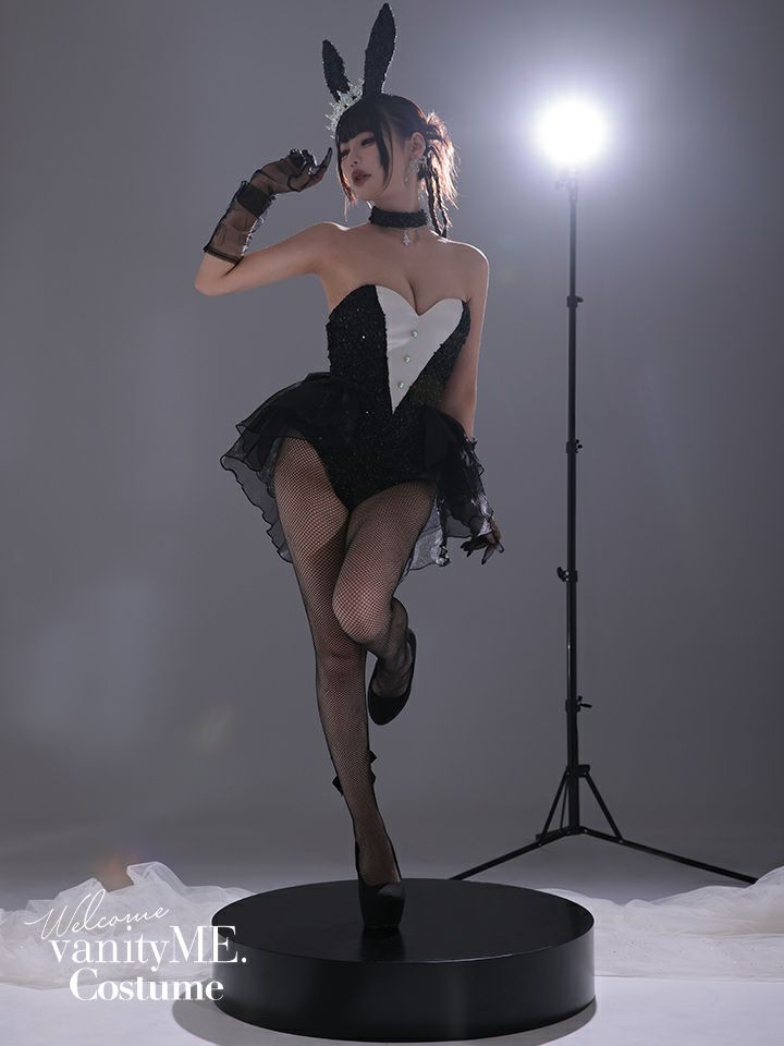 【3点セット】diamond jewelry bunny ダイアモンドジュエリーバニー ハイレグ [ブラック/ホワイト] vcsbn-250240-all