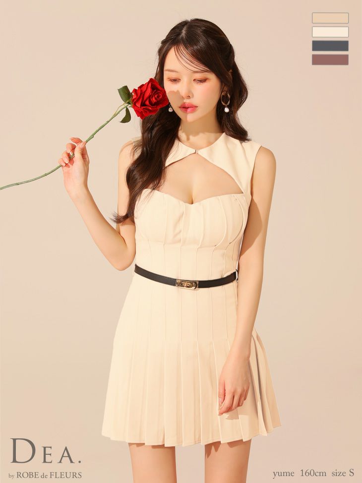 DEA. ディア バイ ローブドフルール 【XSサイズあり】バストカットベルトフィンプリーツセミフレアミニキャバドレス de3398-c