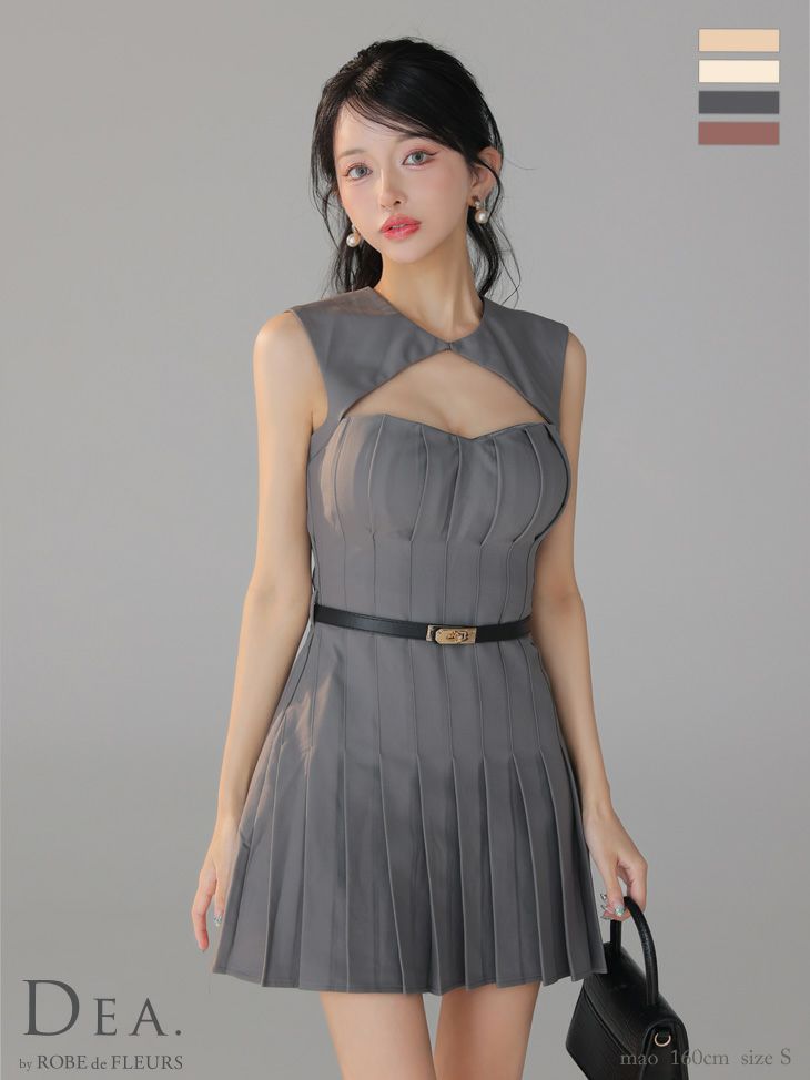 DEA. ディア バイ ローブドフルール 【XSサイズあり】バストカットベルトフィンプリーツセミフレアミニキャバドレス de3398-c