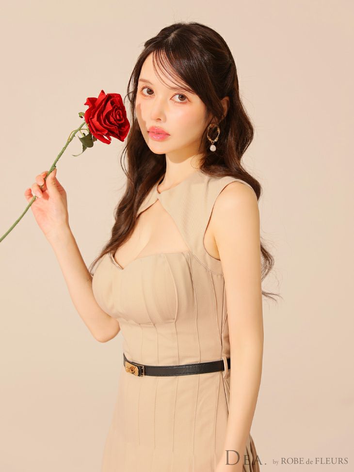 DEA. ディア バイ ローブドフルール 【XSサイズあり】バストカットベルトフィンプリーツセミフレアミニキャバドレス de3398-c