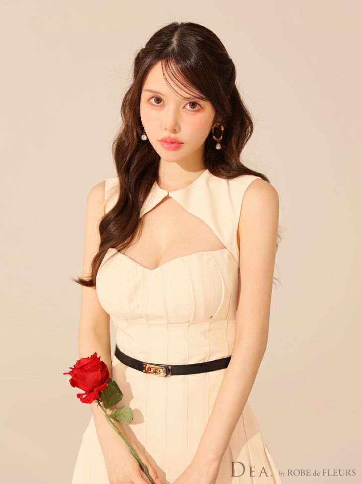 DEA. ディア バイ ローブドフルール 【XSサイズあり】バストカットベルトフィンプリーツセミフレアミニキャバドレス de3398-c