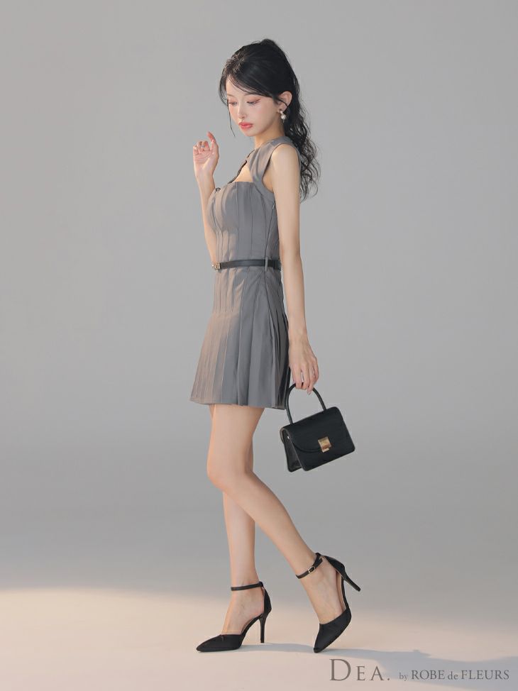 DEA. ディア バイ ローブドフルール 【XSサイズあり】バストカットベルトフィンプリーツセミフレアミニキャバドレス de3398-c
