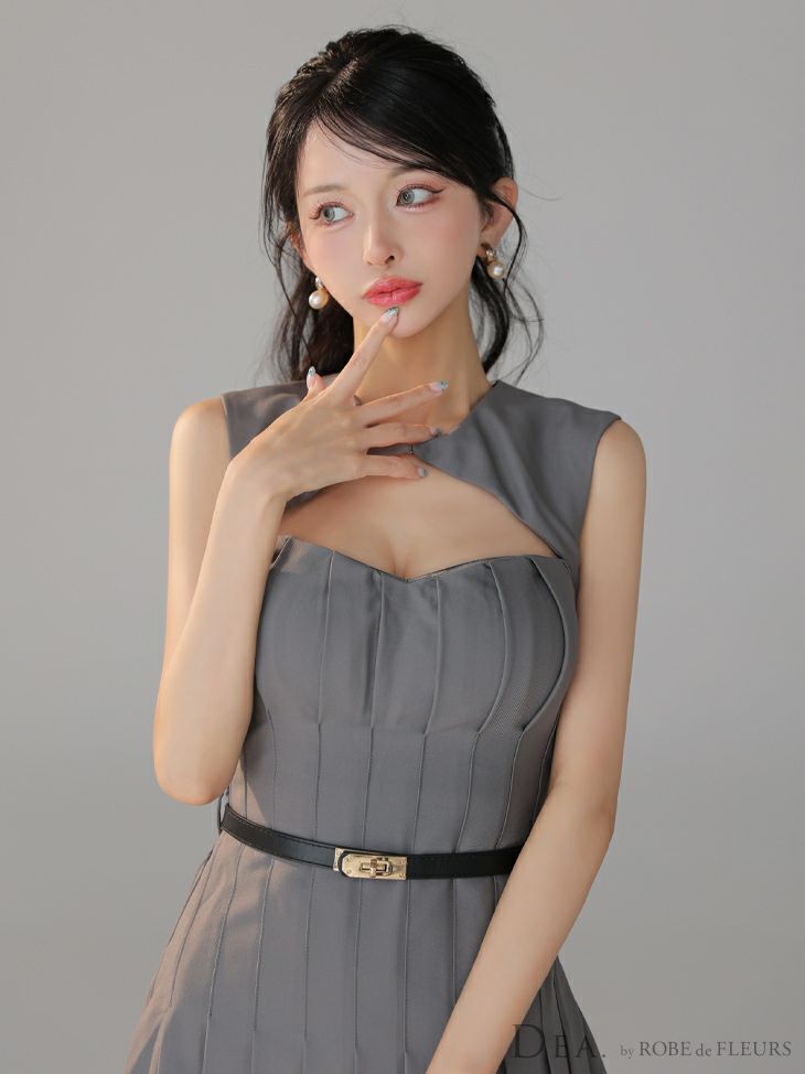 DEA. ディア バイ ローブドフルール 【XSサイズあり】バストカットベルトフィンプリーツセミフレアミニキャバドレス de3398-c