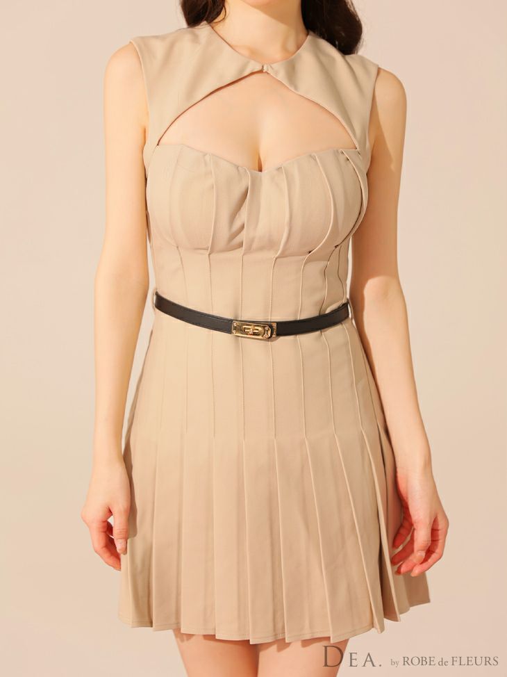 DEA. ディア バイ ローブドフルール 【XSサイズあり】バストカットベルトフィンプリーツセミフレアミニキャバドレス de3398-c