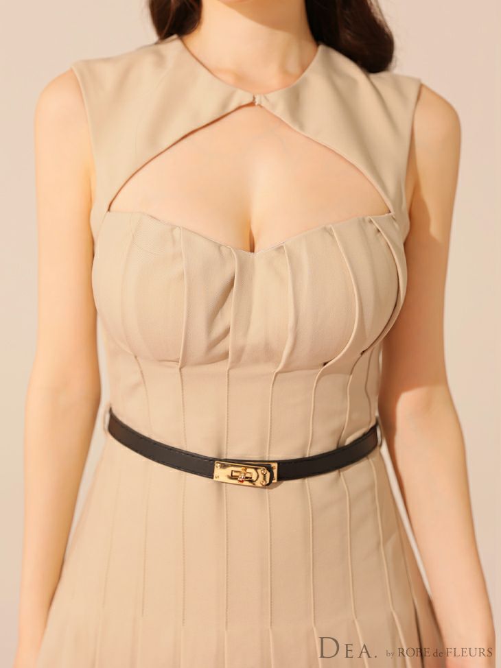 DEA. ディア バイ ローブドフルール 【XSサイズあり】バストカットベルトフィンプリーツセミフレアミニキャバドレス de3398-c