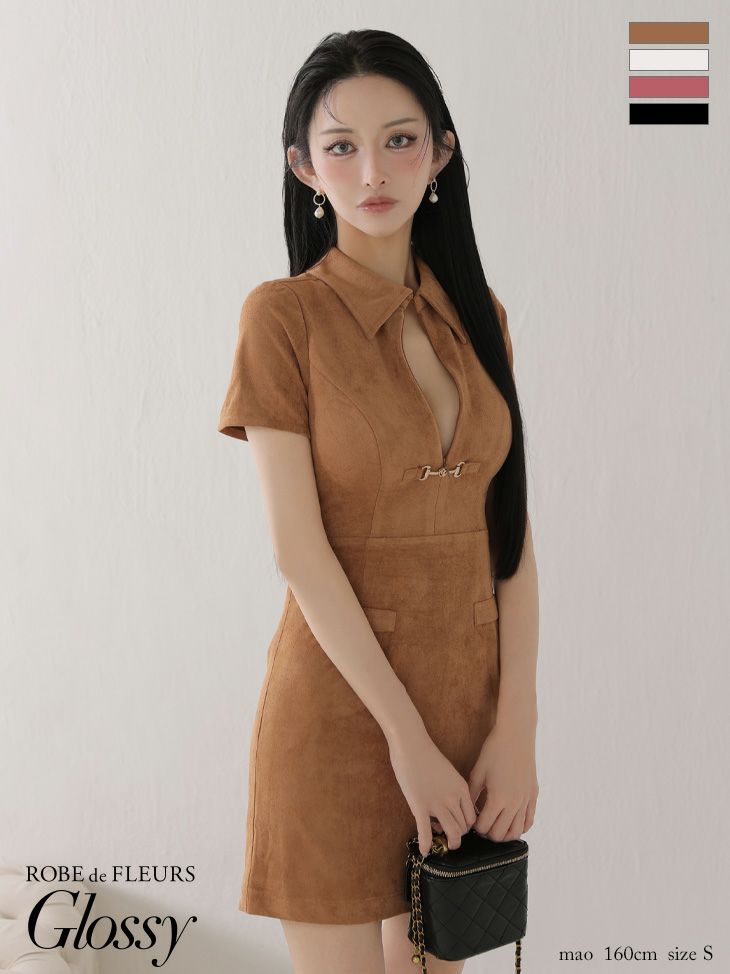 Glossy ローブドフルールグロッシー 【XS～Lサイズあり】スエードバストカット半袖ミニキャバドレス gl3945-c