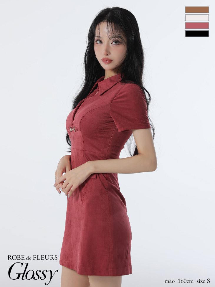 Glossy ローブドフルールグロッシー 【XS～Lサイズあり】スエードバストカット半袖ミニキャバドレス gl3945-c