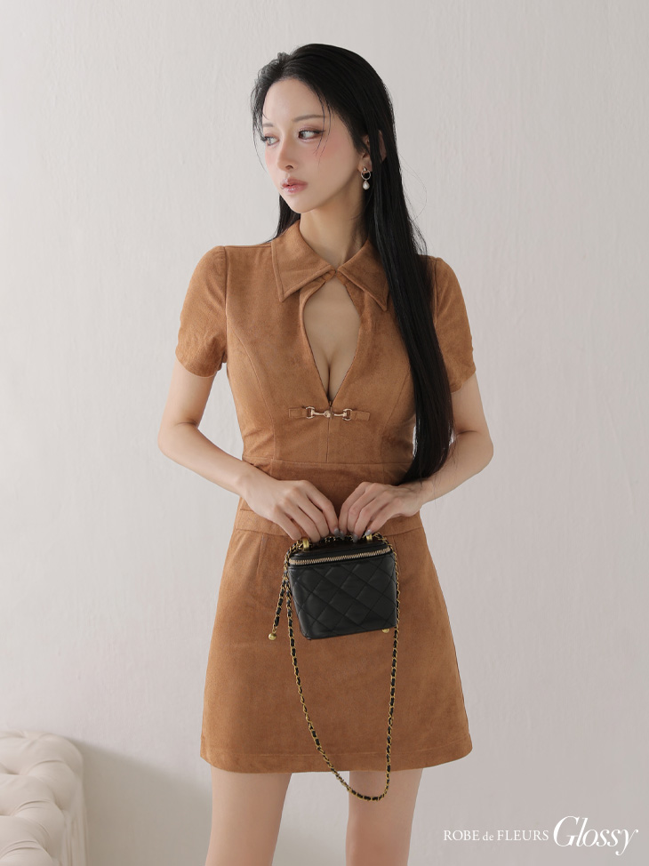 Glossy ローブドフルールグロッシー 【XS～Lサイズあり】スエードバストカット半袖ミニキャバドレス gl3945-c