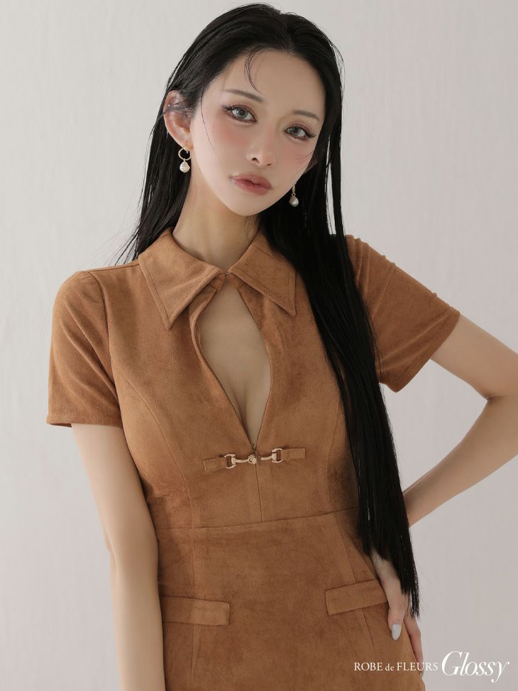 Glossy ローブドフルールグロッシー 【XS～Lサイズあり】スエードバストカット半袖ミニキャバドレス gl3945-c