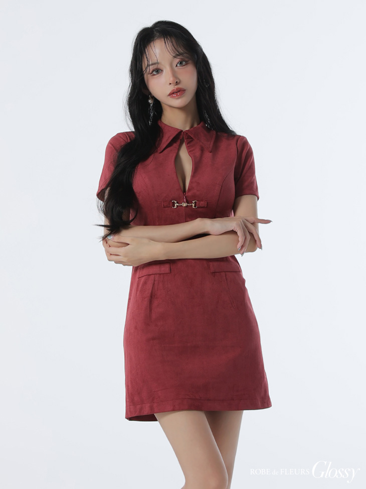 Glossy ローブドフルールグロッシー 【XS～Lサイズあり】スエードバストカット半袖ミニキャバドレス gl3945-c