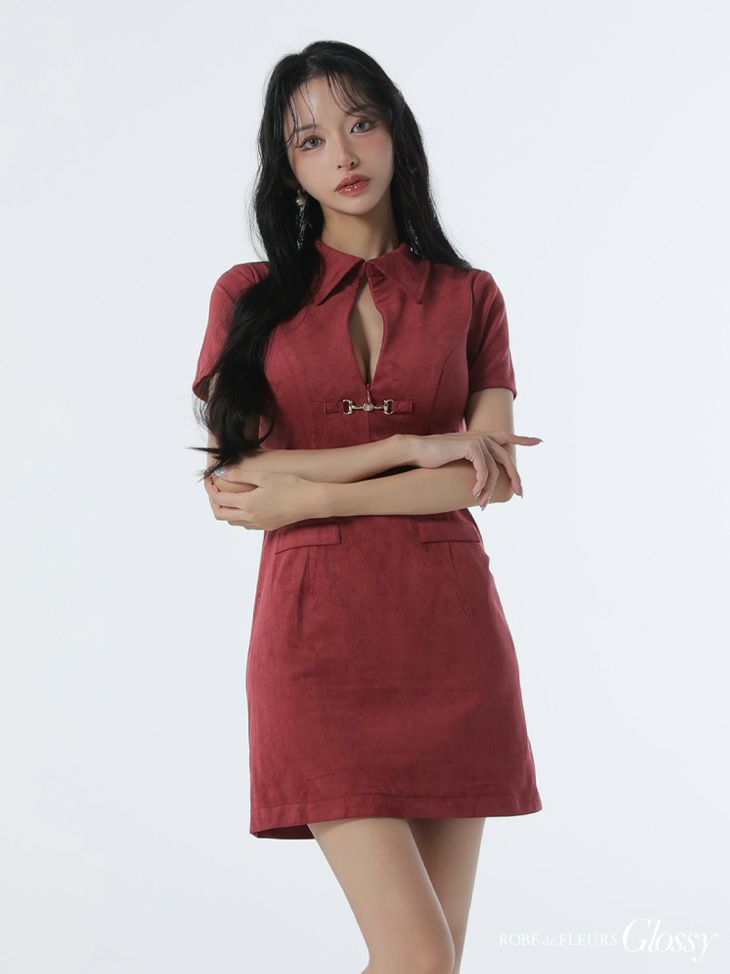 Glossy ローブドフルールグロッシー 【XS～Lサイズあり】スエードバストカット半袖ミニキャバドレス gl3945-c