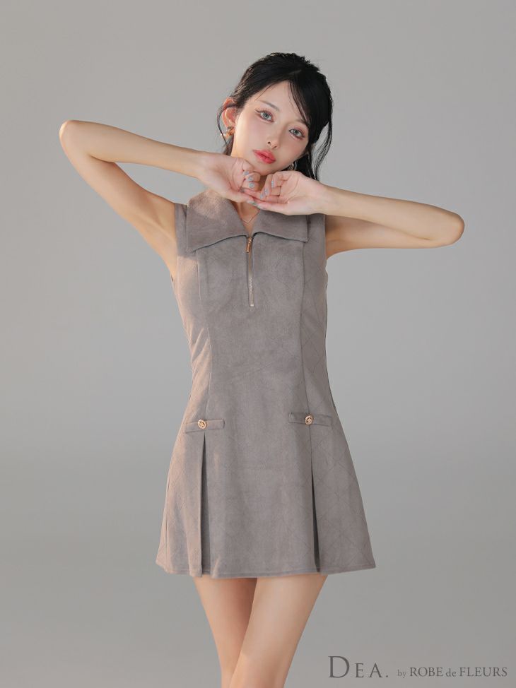 DEA. ディア バイ ローブドフルール 【XS～Lサイズあり】スエードジップカラーフレアミニキャバドレス de3458