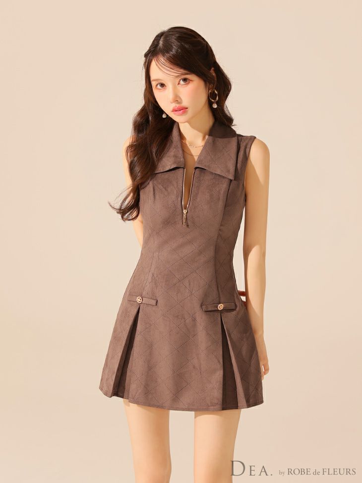 DEA. ディア バイ ローブドフルール 【XS～Lサイズあり】スエードジップカラーフレアミニキャバドレス de3458DEA. ディア バイ ローブドフルール 【XS～Lサイズあり】スエードジップカラーフレアミニキャバドレス de3458