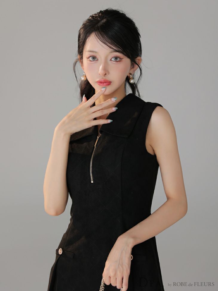 DEA. ディア バイ ローブドフルール 【XS～Lサイズあり】スエードジップカラーフレアミニキャバドレス de3458