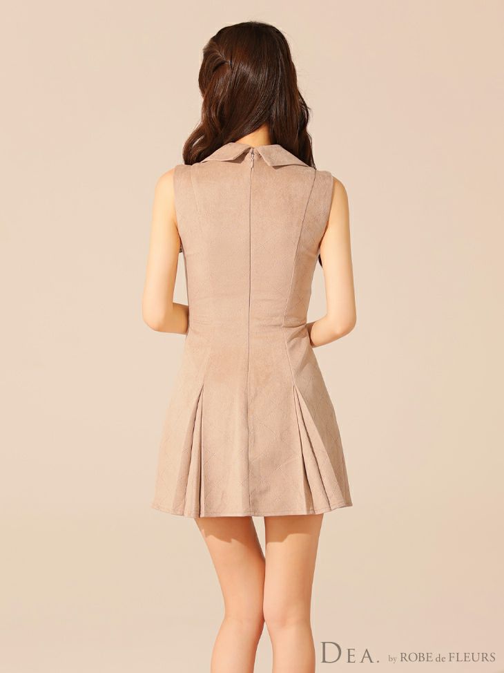 DEA. ディア バイ ローブドフルール 【XS～Lサイズあり】スエードジップカラーフレアミニキャバドレス de3458