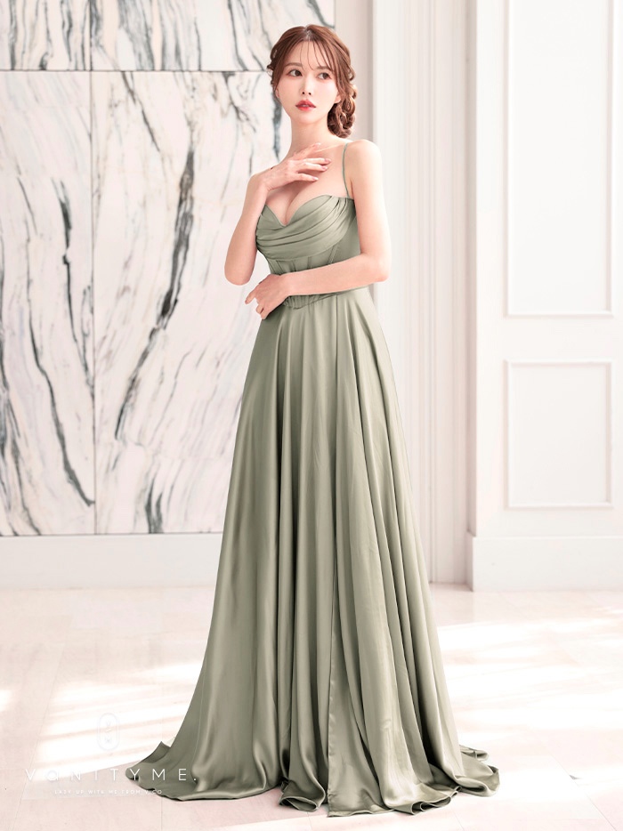 vanityME.couture. バニティミークチュール サテン バストドレープ コルセット ロングドレス バースデードレス セージグリーン vctr-l-7481-3