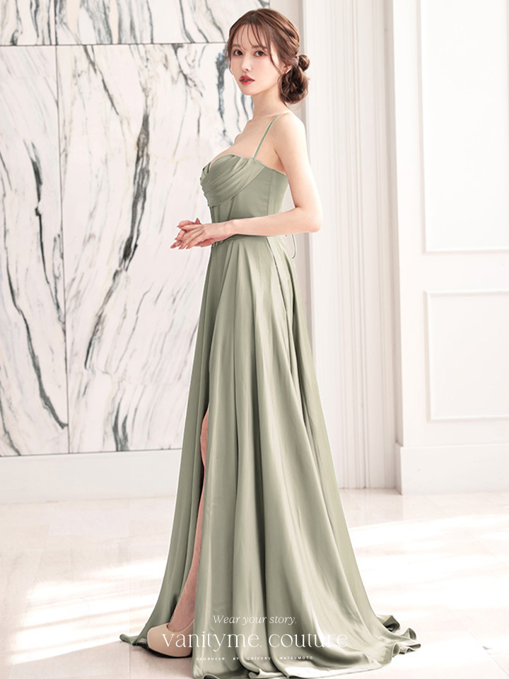 vanityME.couture. バニティミークチュール サテン バストドレープ コルセット ロングドレス バースデードレス セージグリーン vctr-l-7481-3