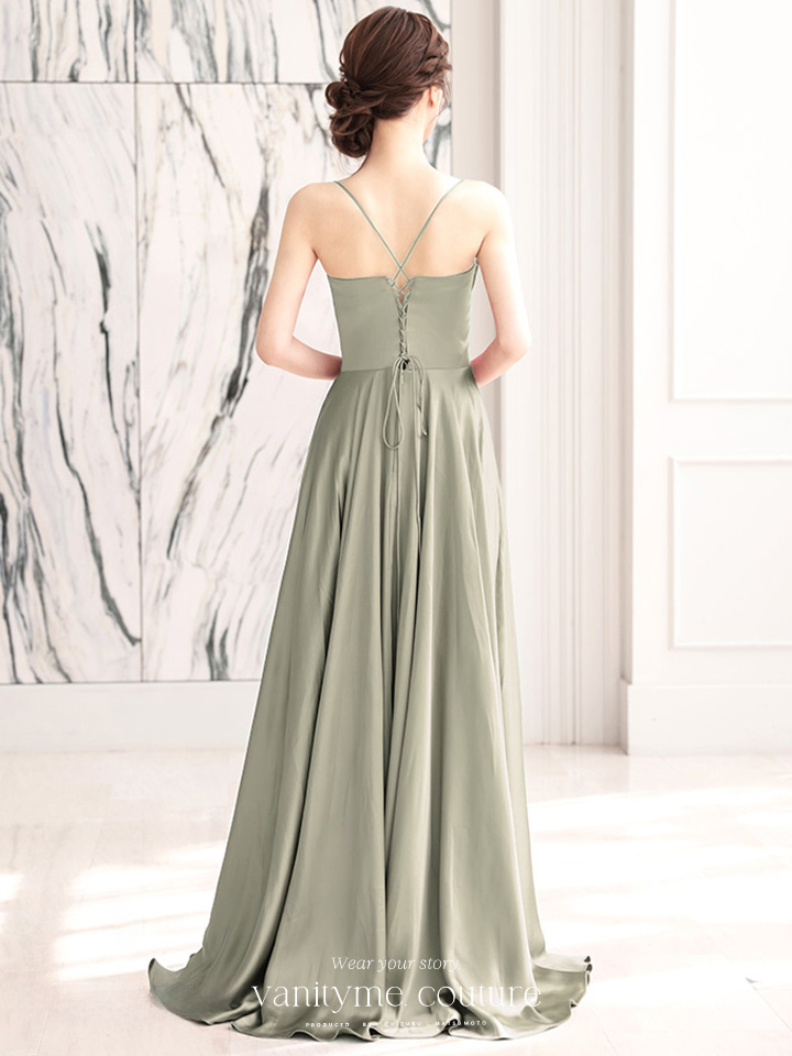 vanityME.couture. バニティミークチュール サテン バストドレープ コルセット ロングドレス バースデードレス セージグリーン vctr-l-7481-3