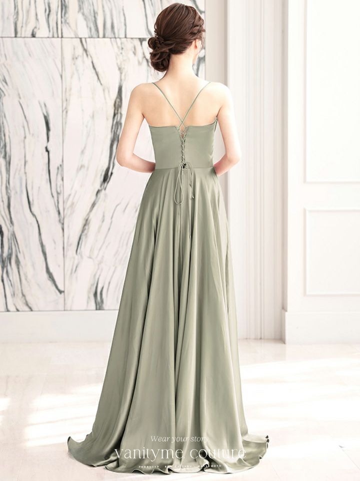 vanityME.couture. バニティミークチュール サテン バストドレープ コルセット ロングドレス バースデードレス セージグリーン vctr-l-7481-3