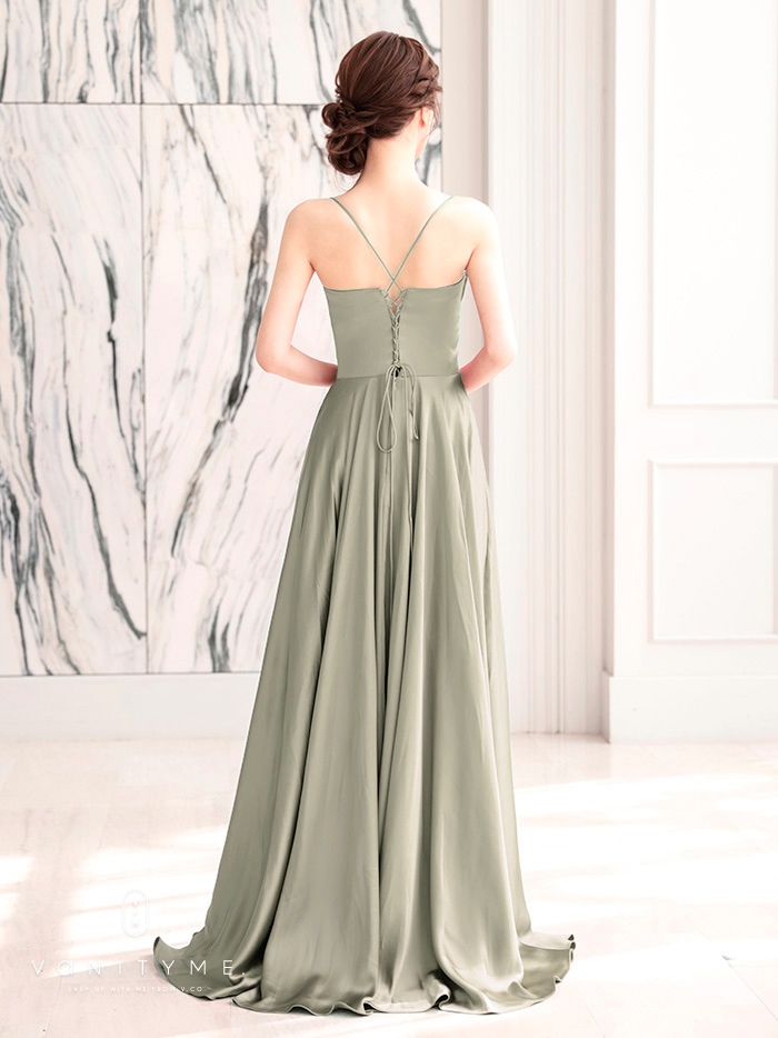 vanityME.couture. バニティミークチュール サテン バストドレープ コルセット ロングドレス バースデードレス セージグリーン vctr-l-7481-3