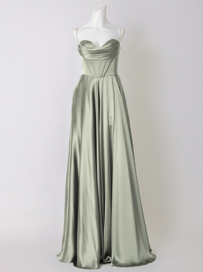 vanityME.couture. バニティミークチュール サテン バストドレープ コルセット ロングドレス バースデードレス セージグリーン vctr-l-7481-3