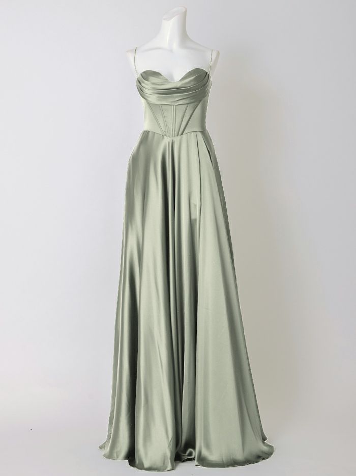 vanityME.couture. バニティミークチュール サテン バストドレープ コルセット ロングドレス バースデードレス セージグリーン vctr-l-7481-3