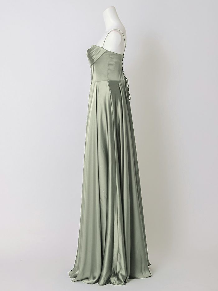 vanityME.couture. バニティミークチュール サテン バストドレープ コルセット ロングドレス バースデードレス セージグリーン vctr-l-7481-3