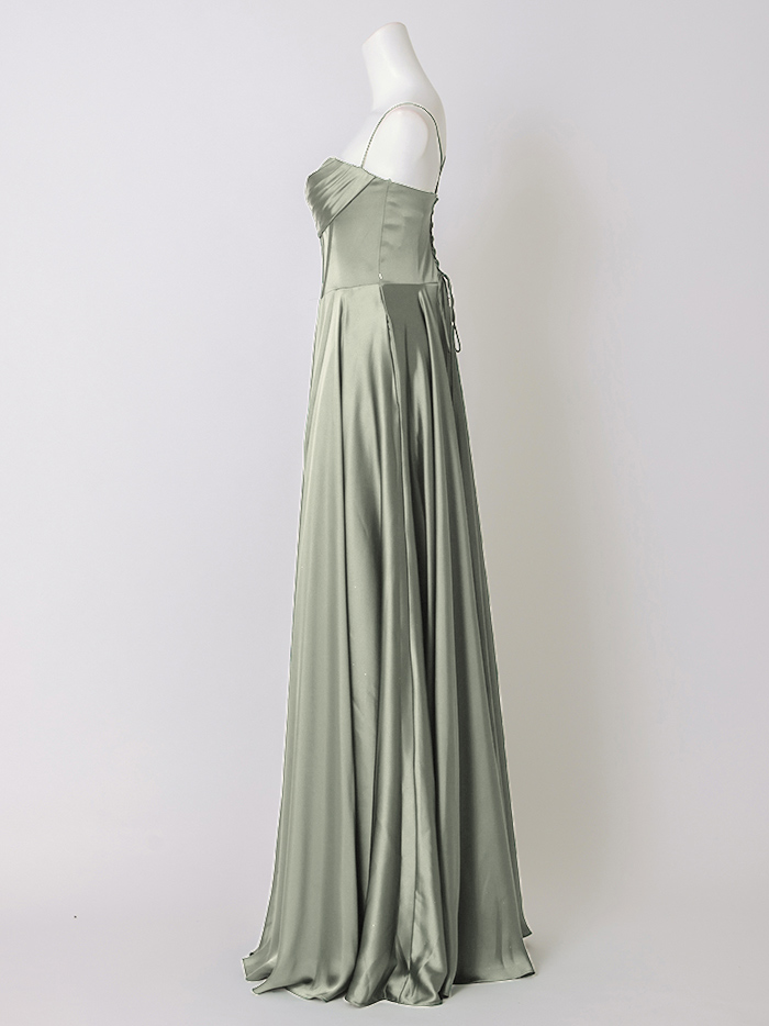 vanityME.couture. バニティミークチュール サテン バストドレープ コルセット ロングドレス バースデードレス セージグリーン vctr-l-7481-3