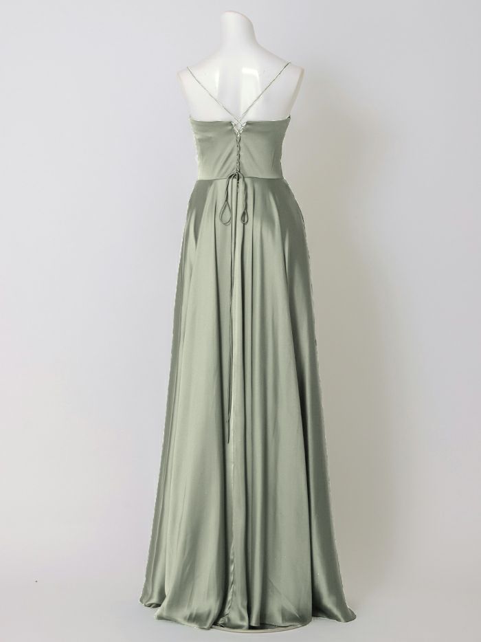 vanityME.couture. バニティミークチュール サテン バストドレープ コルセット ロングドレス バースデードレス セージグリーン vctr-l-7481-3