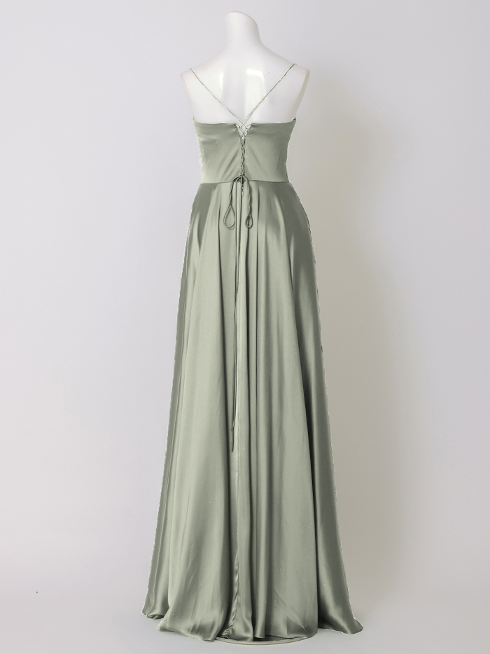 vanityME.couture. バニティミークチュール サテン バストドレープ コルセット ロングドレス バースデードレス セージグリーン vctr-l-7481-3