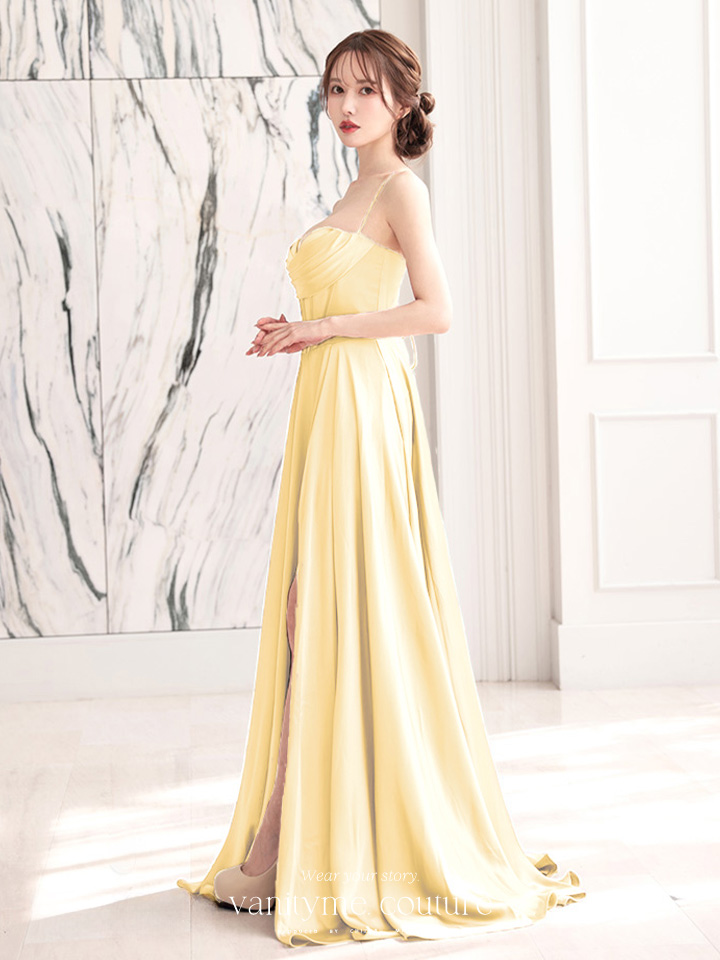 vanityME.couture. バニティミークチュール サテン バストドレープ コルセット ロングドレス バースデードレス ライトイエロー vctr-l-7481-4