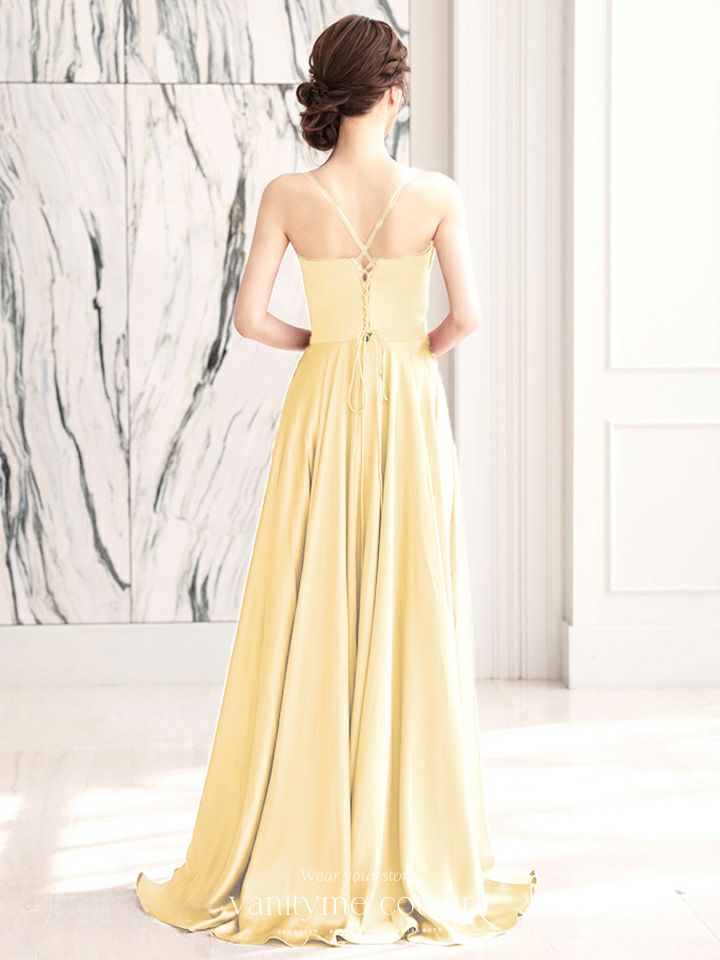 vanityME.couture. バニティミークチュール サテン バストドレープ コルセット ロングドレス バースデードレス ライトイエロー vctr-l-7481-4