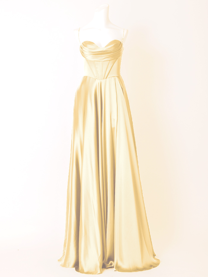 vanityME.couture. バニティミークチュール サテン バストドレープ コルセット ロングドレス バースデードレス ライトイエロー vctr-l-7481-4
