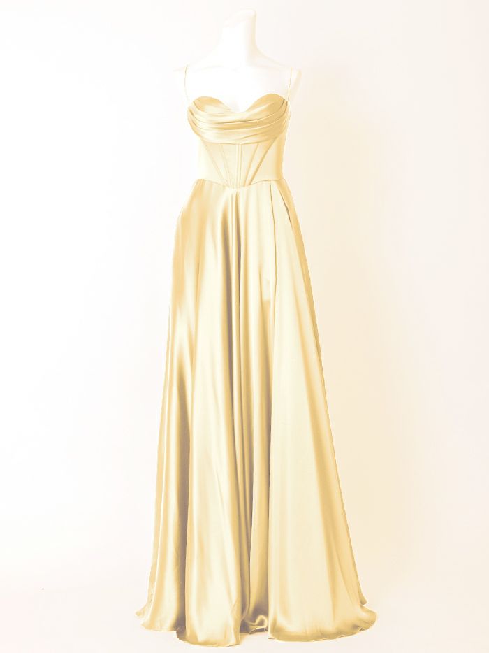 vanityME.couture. バニティミークチュール サテン バストドレープ コルセット ロングドレス バースデードレス ライトイエロー vctr-l-7481-4