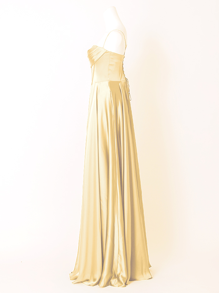 vanityME.couture. バニティミークチュール サテン バストドレープ コルセット ロングドレス バースデードレス ライトイエロー vctr-l-7481-4