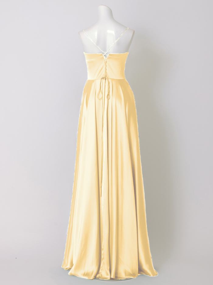 vanityME.couture. バニティミークチュール サテン バストドレープ コルセット ロングドレス バースデードレス ライトイエロー vctr-l-7481-4
