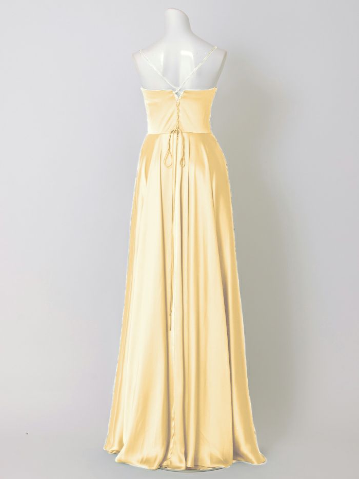 vanityME.couture. バニティミークチュール サテン バストドレープ コルセット ロングドレス バースデードレス ライトイエロー vctr-l-7481-4