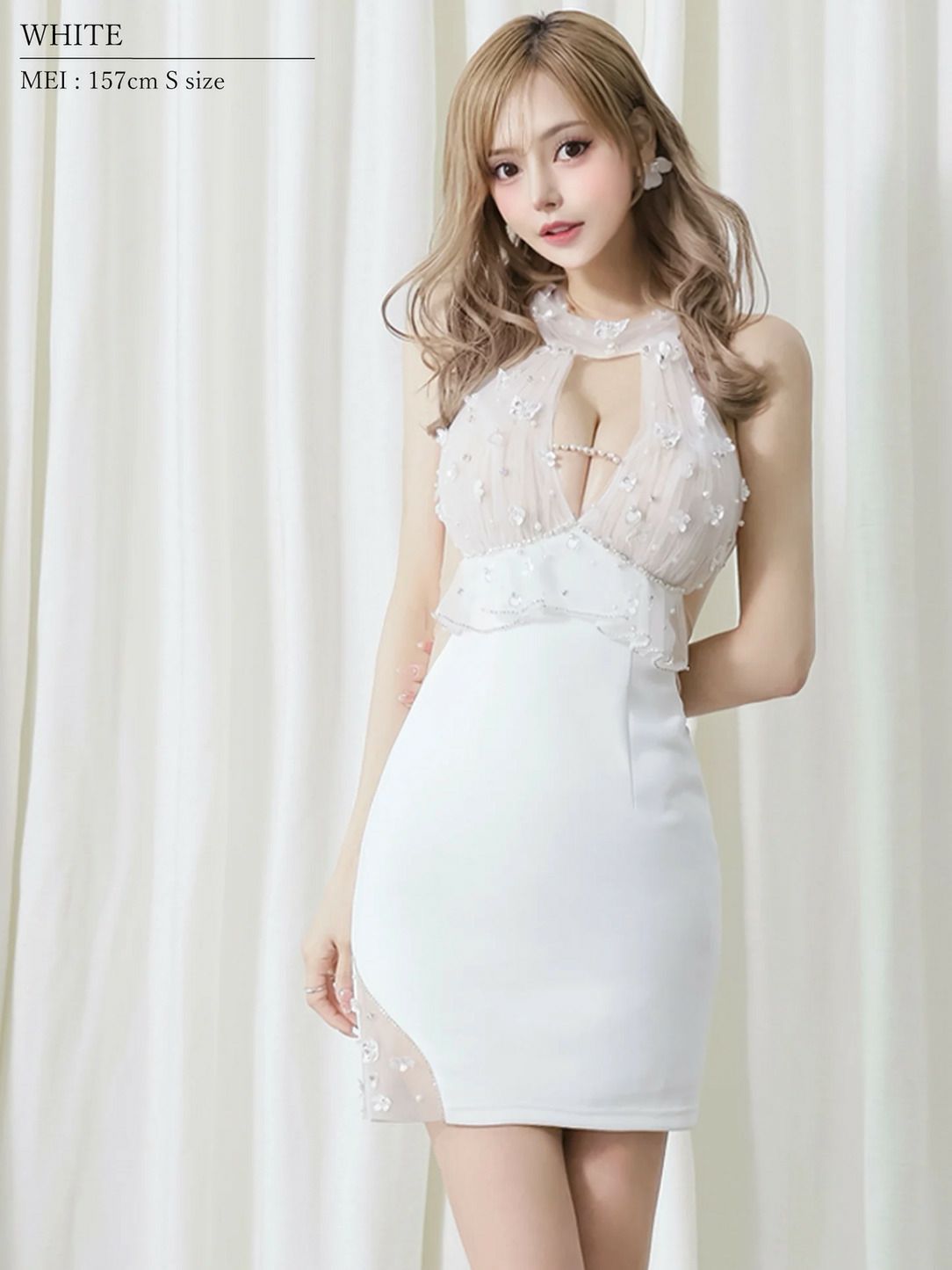 AngelR エンジェルアール ホルターネックバストレースフラワーフリルビジュータイトミニドレス ar25225