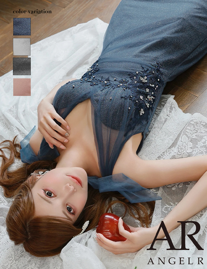 AngelR エンジェルアール ショルダーリボンメッシュシアーウエストタックビジューマイクロミニタイトミニドレス ar25853