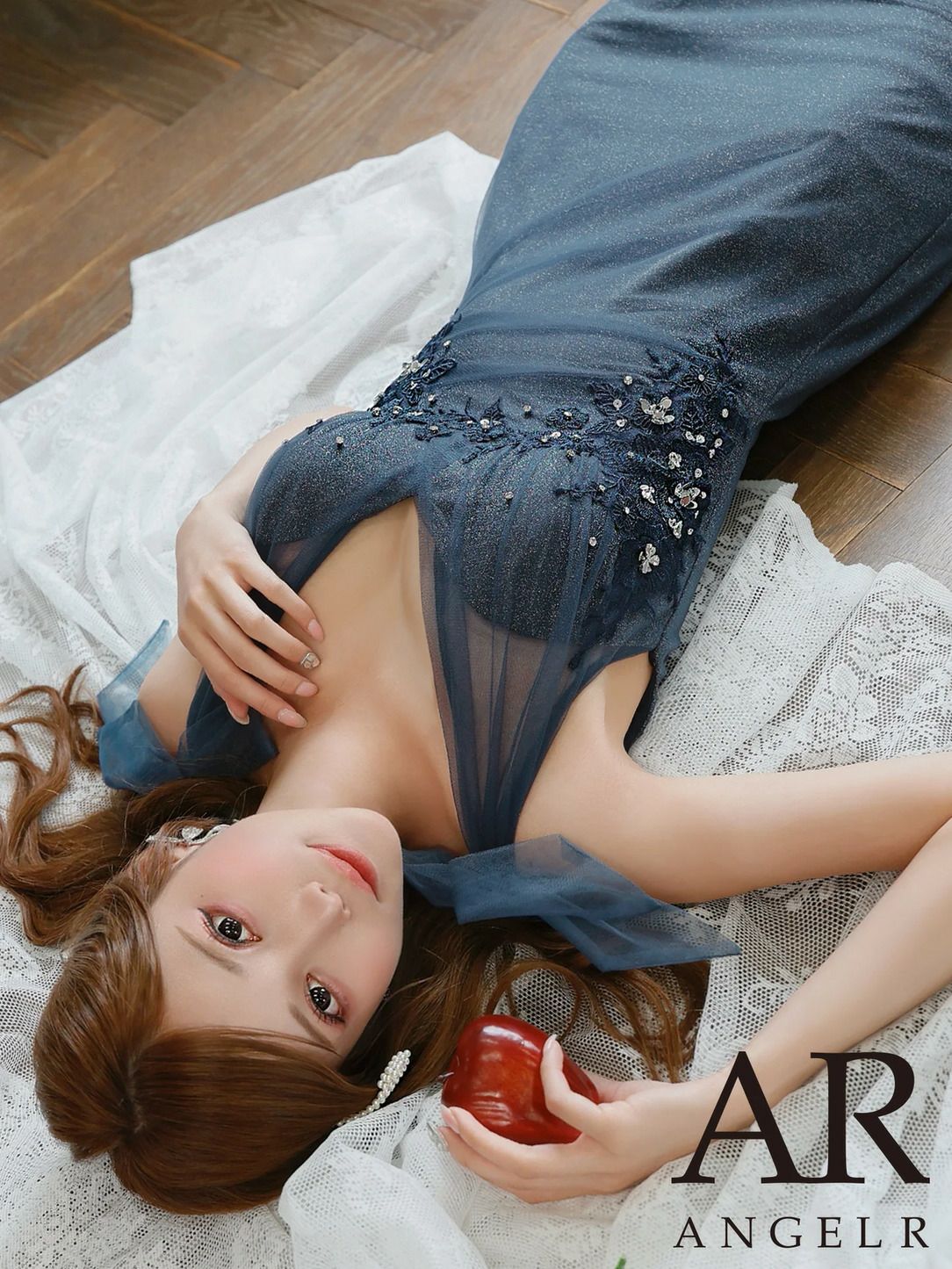 AngelR エンジェルアール ショルダーリボンメッシュシアーウエストタックビジューマイクロミニタイトミニドレス ar25853