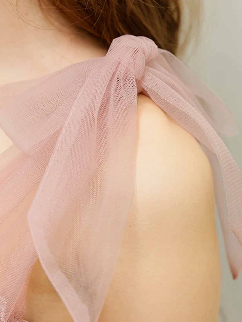 AngelR エンジェルアール ショルダーリボンメッシュシアーウエストタックビジューマイクロミニタイトミニドレス ar25853