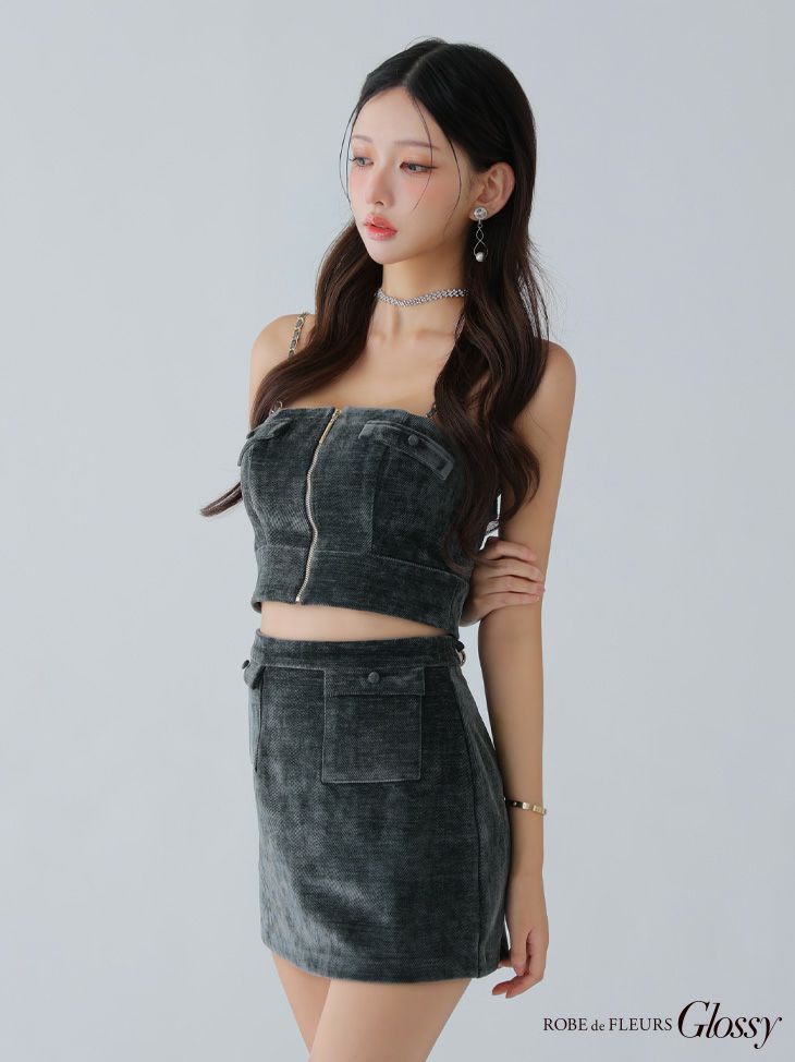 Glossy ローブドフルールグロッシー 【XSサイズあり】コーデュロイバストジップセットアップミニキャバドレス gl4309